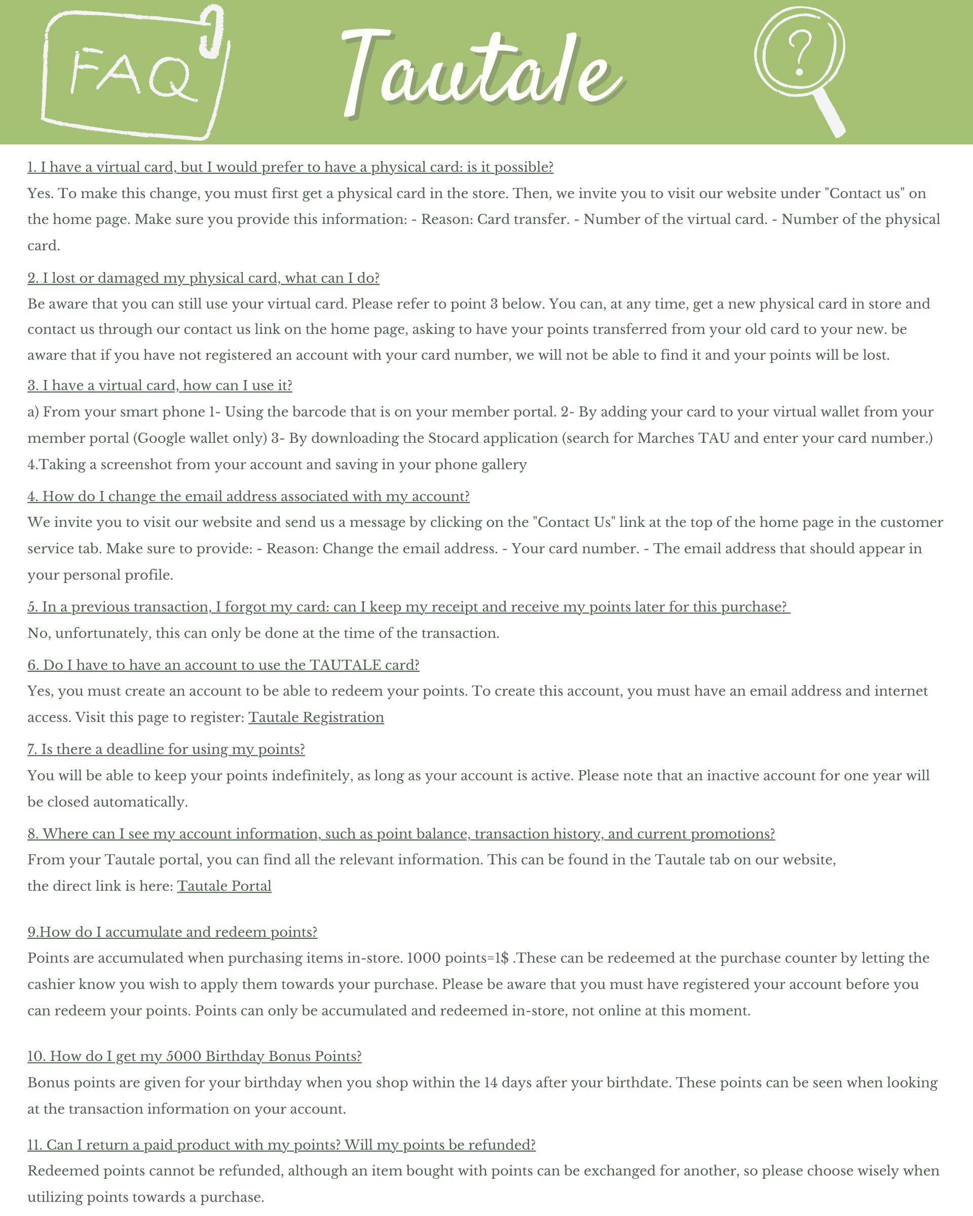 Tautale FAQ ENG